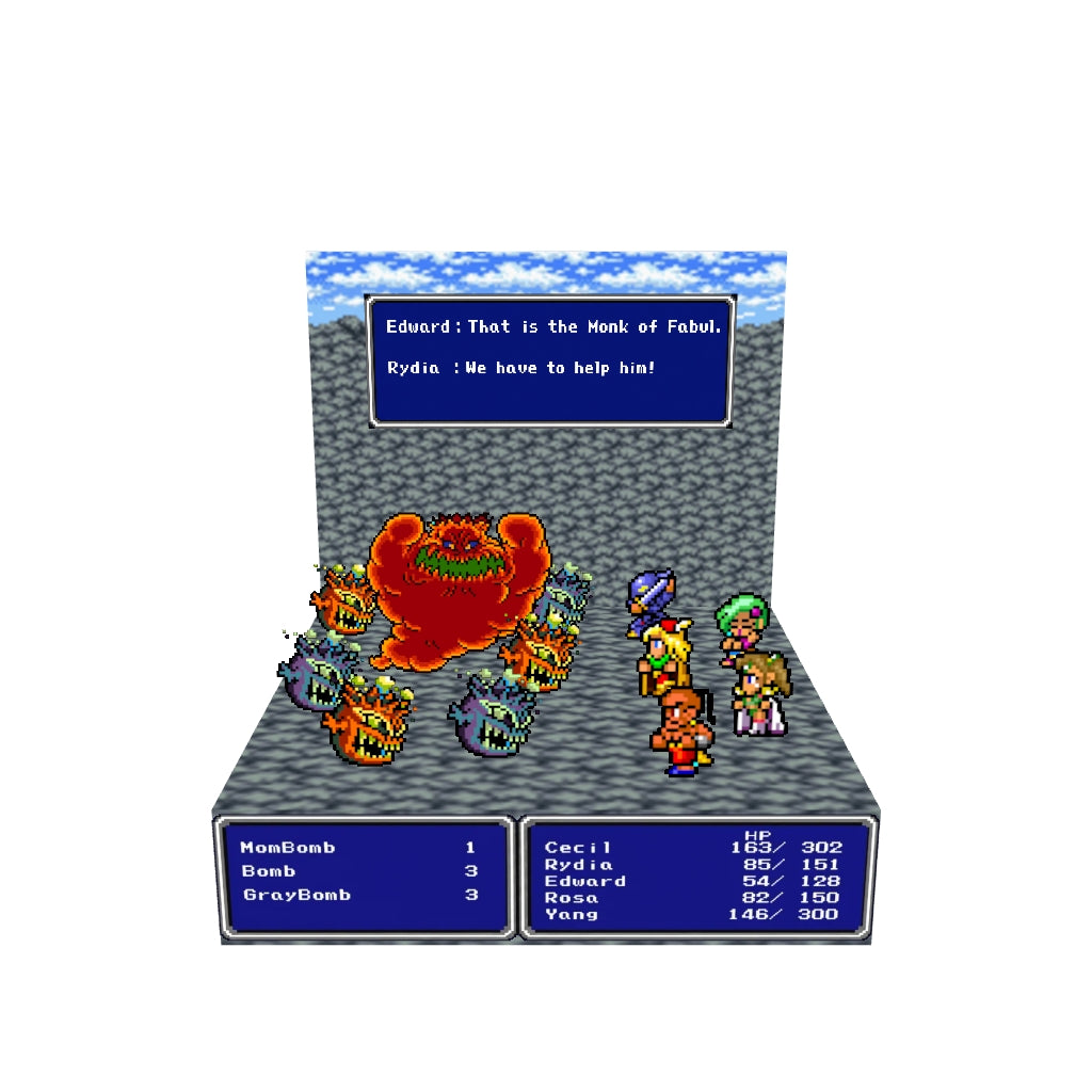 Final Fantasy 4 Bomb Battle inspired memory diorama cube updated 3D model