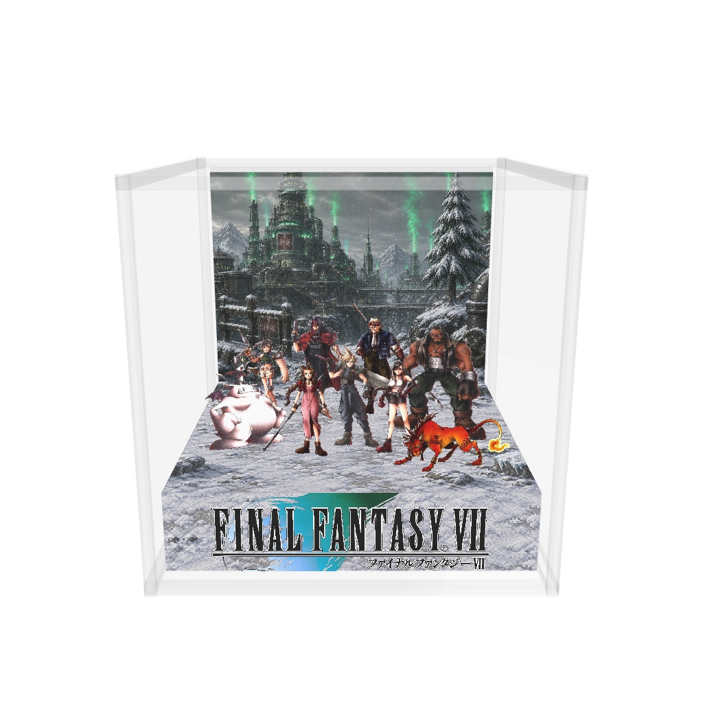 Final Fantasy 7 main cast in Midgar winter snow inspired memory diorama cube